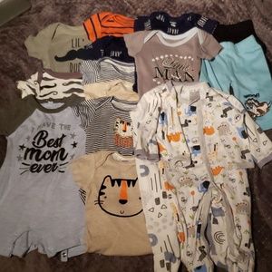 Baby boy bundle: onesies, romper, pjs, pants.